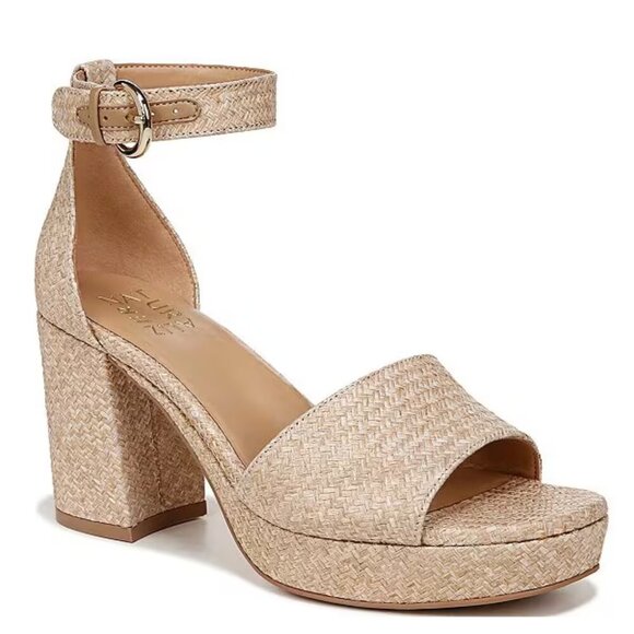 NEW Naturalizer Pearlyn Basket Weave Ankle Strap Platform Sandals in Wheat - Picture 1 of 4